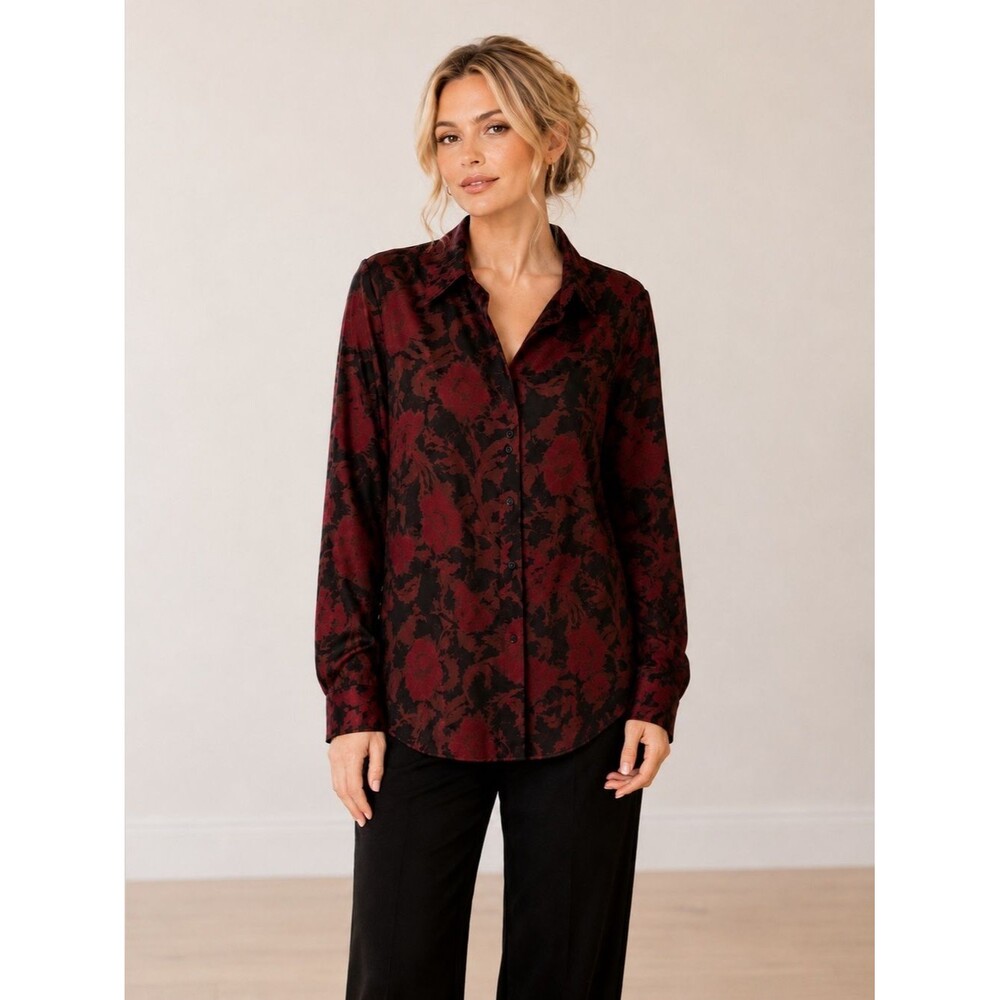 NWOT Vintage Sigrid Olsen button up blouse. Black Burgundy color. Medium